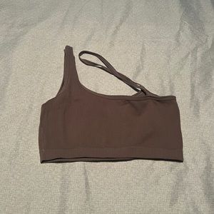 Brown one shoulder sports bra